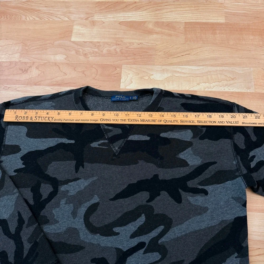 Polo Ralph Lauren Mens Camo Fleece Crewneck Sweatshirt Gray Black Small